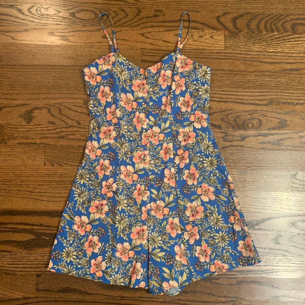 Primark Blue and Pink Floral Button Up Romper